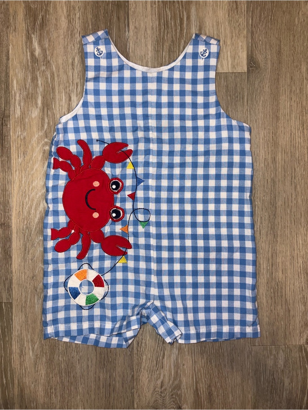 Good Lad Blue Gingham Embroidered Crab Nautical Romper -Toddler 24 months